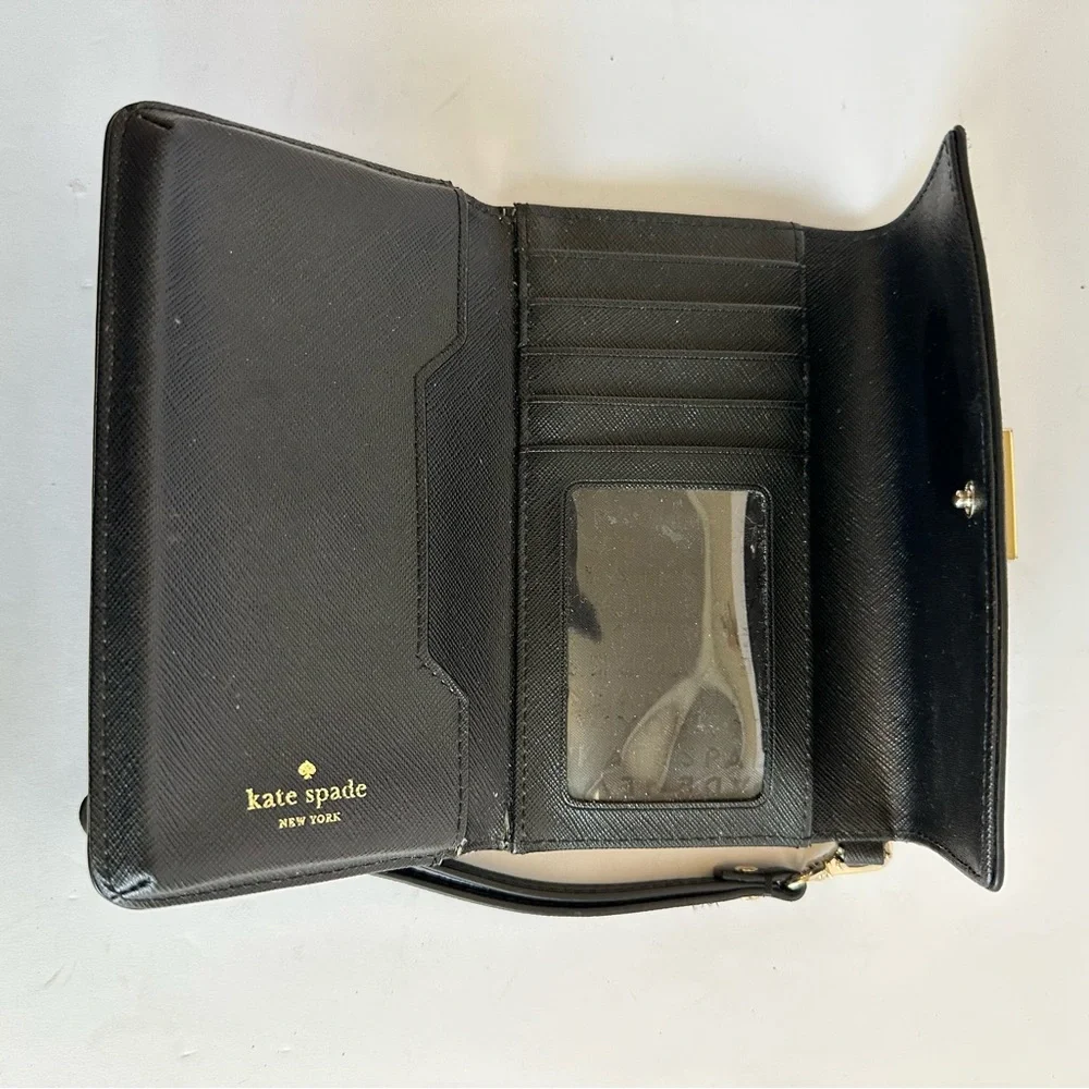 Kate Spade Black Saffiano Leather Wristlet Wallet Detachable Wrist Strap‎